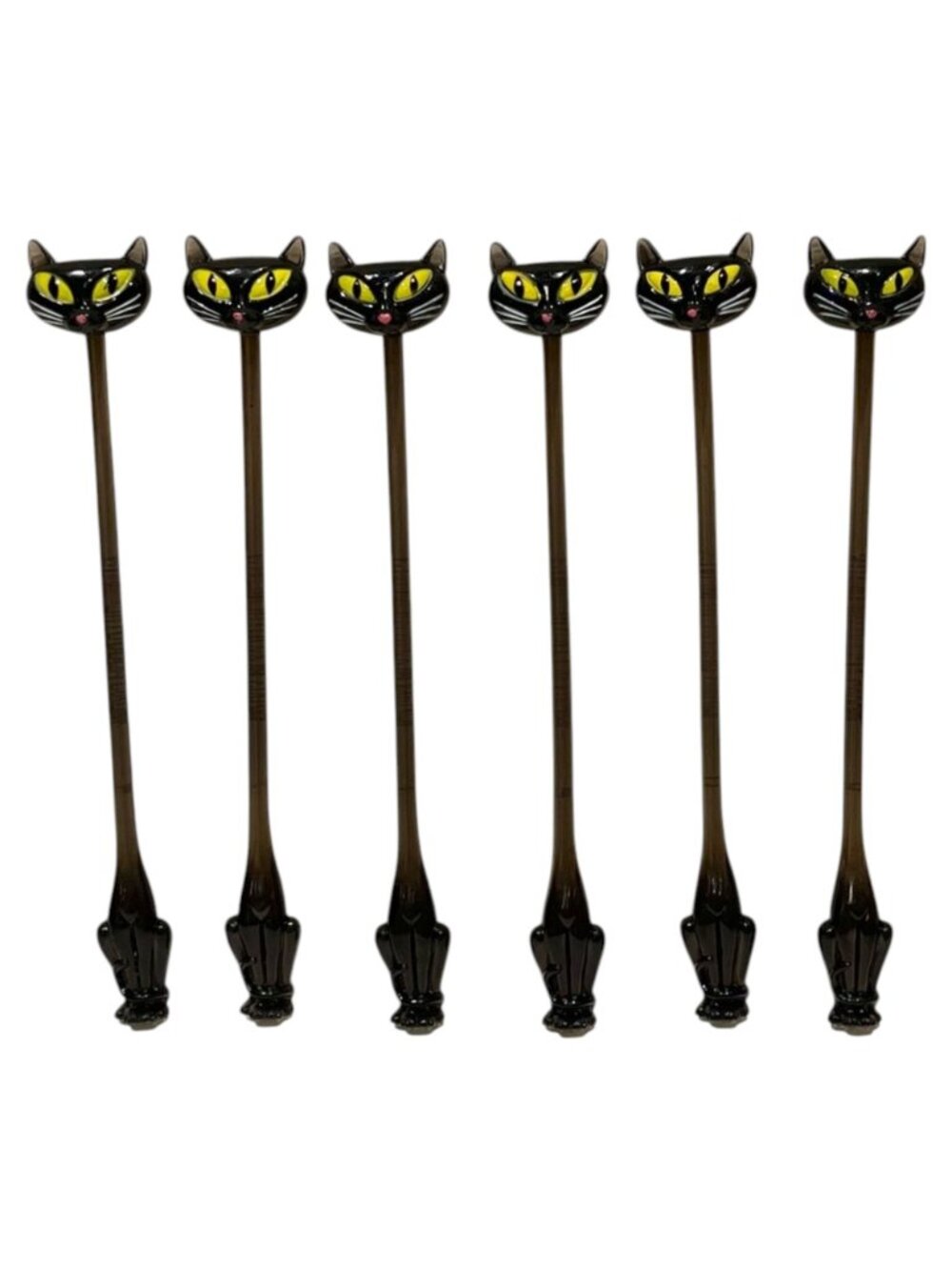 Black Cat Cocktail Swizzle Sticks Y2K Vintage SET of 6